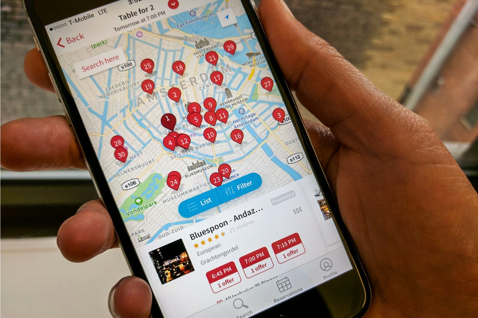 Amsterdam restaurant listings in the OpenTable app. / Skift