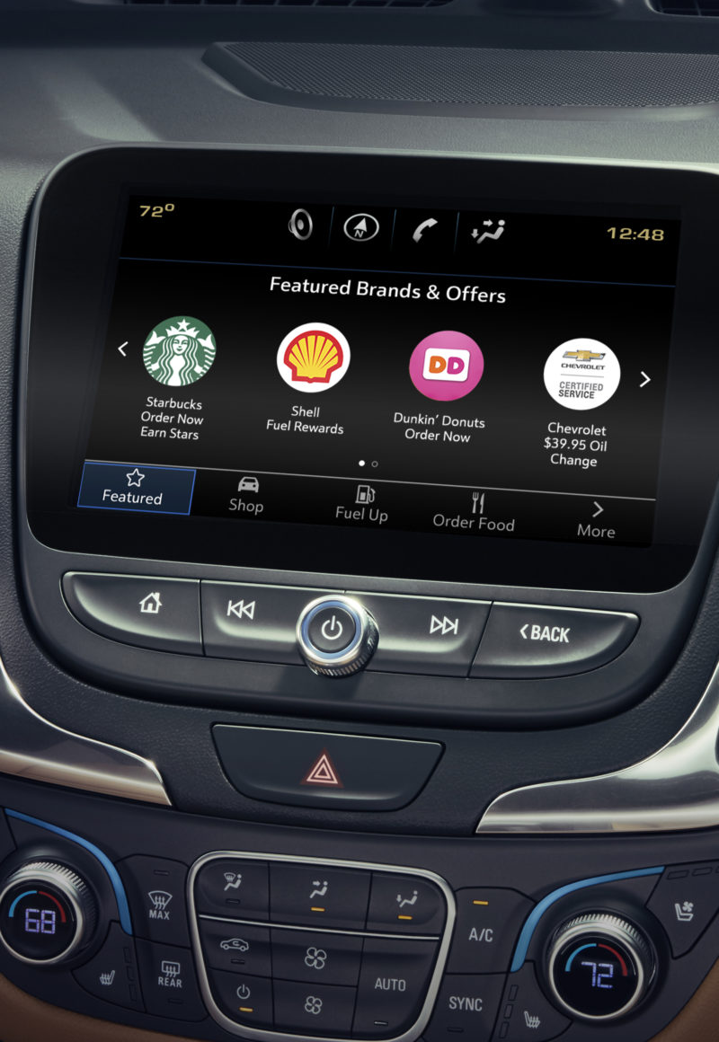 The new Marketplace feature in some General Motors cars allows passengers to order from fast food and coffee shops from their dashboard. / General Motors