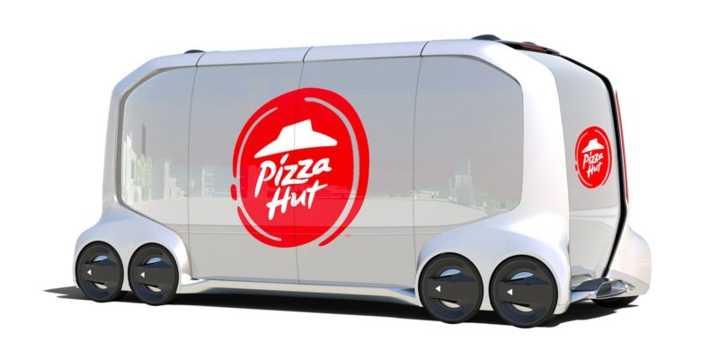 A rendering of a delivery vehicle and roving kitchen concept by Toyota and Pizza Hut. / Pizza Hut