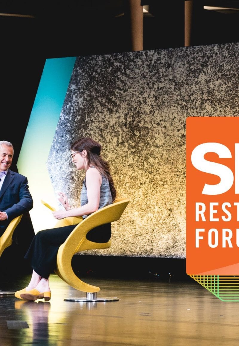 Restaurateur Danny Meyer speaking with Skift Table's Kristen Hawley at Skift Global Forum in September 2017. / Skift