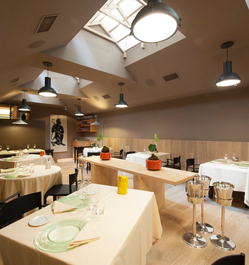 The dining room at Joia in Milan, which has served elevated vegetarian fare for three decades. / Joia