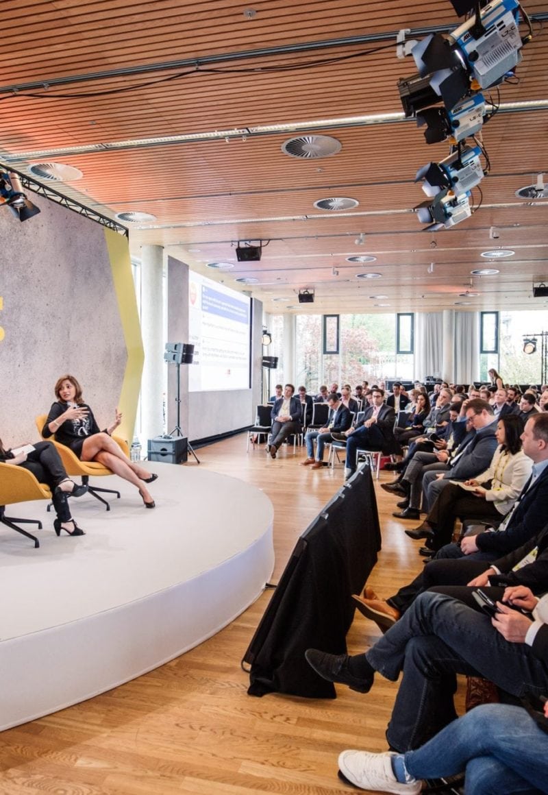 Speakers and attendees at Skift Forum Europe in Berlin in April 2018. / Skift