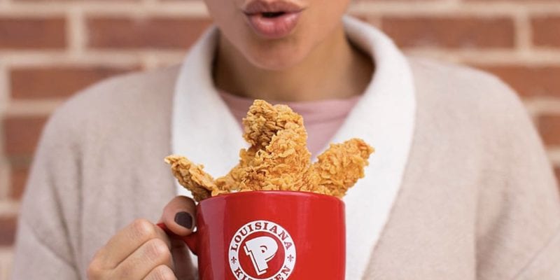 A promotional image from Popeyes promoting its chicken tenders. Poultry prices are low now, which means fast food brands wil offer specials. / Popeyes