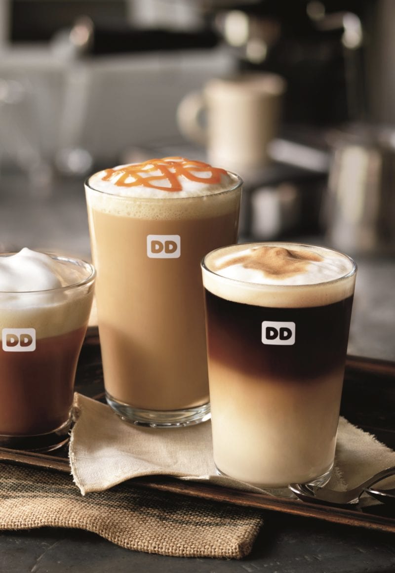 A lineup of Dunkin's new espresso-based drinks. / Dunkin'