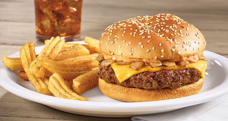 A photo of Denny's America's Diner Burger. / Dennys